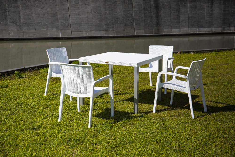 2-Piece White Faux Rattan Heavy-Duty Plastic Outdoor Patio Stacking Arm Chair Set