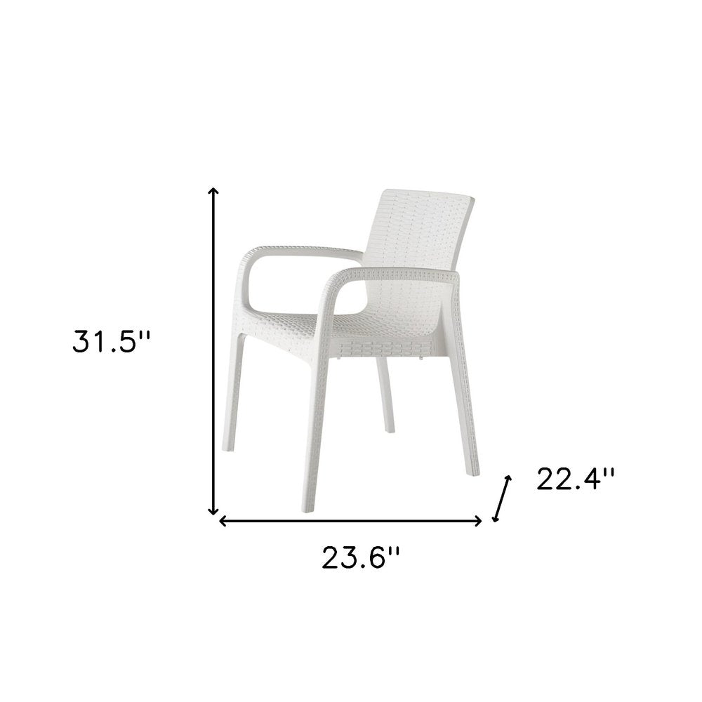 2-Piece White Faux Rattan Heavy-Duty Plastic Outdoor Patio Stacking Arm Chair Set