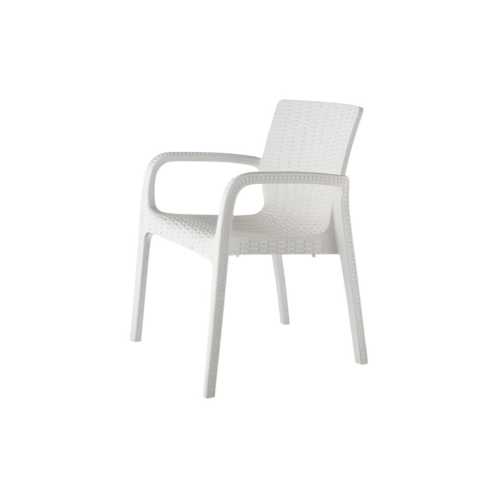 2-Piece White Faux Rattan Heavy-Duty Plastic Outdoor Patio Stacking Arm Chair Set
