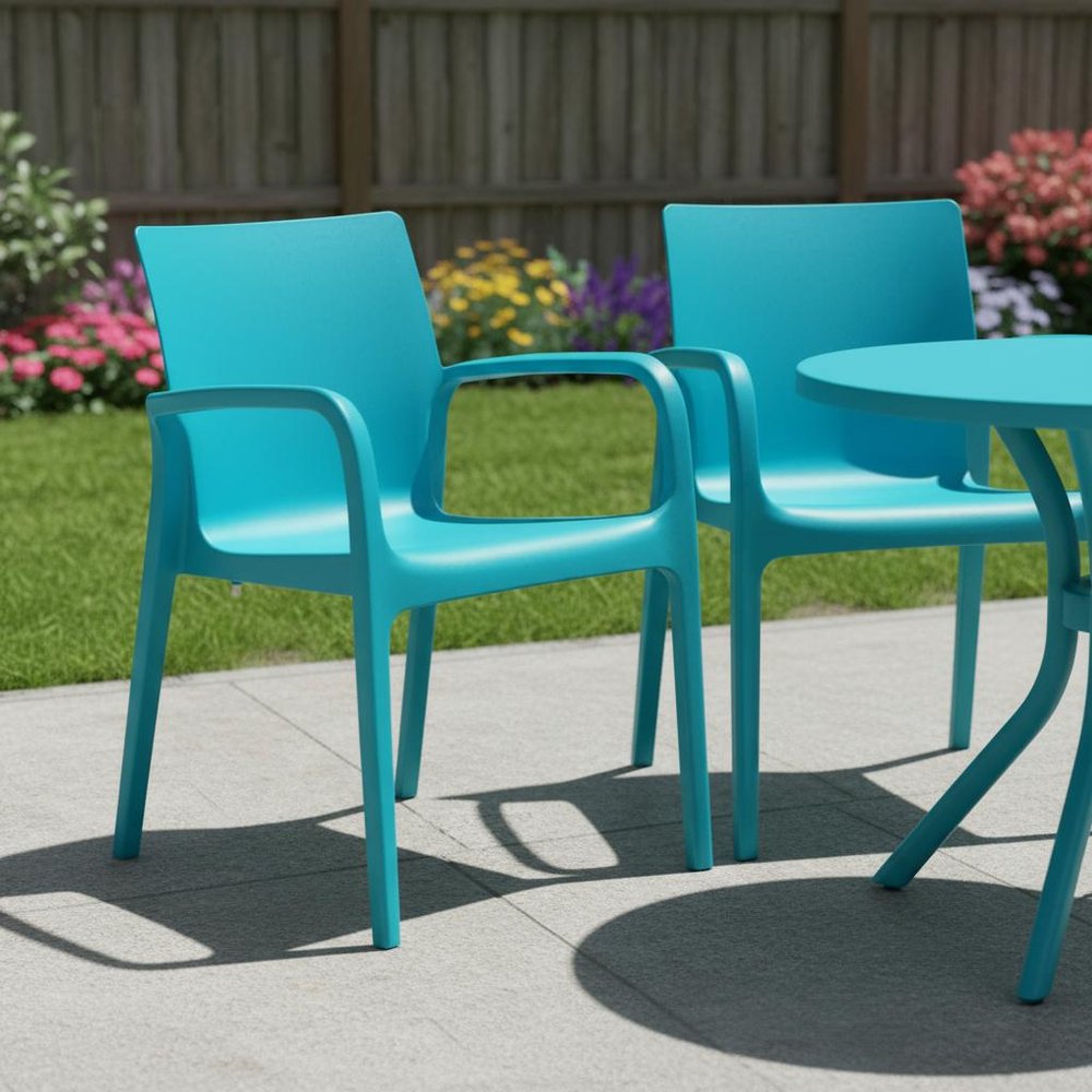 2-Piece Blue Heavy-Duty Plastic Outdoor Patio Stacking Dining Chair Set