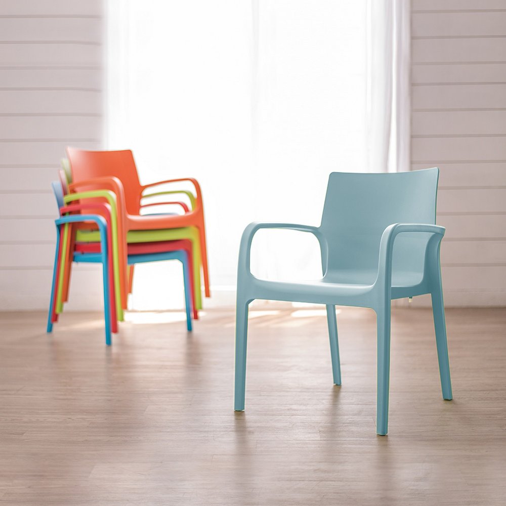 2-Piece Baby Blue Heavy-Duty Plastic Outdoor Patio Stacking Dining Chair Set
