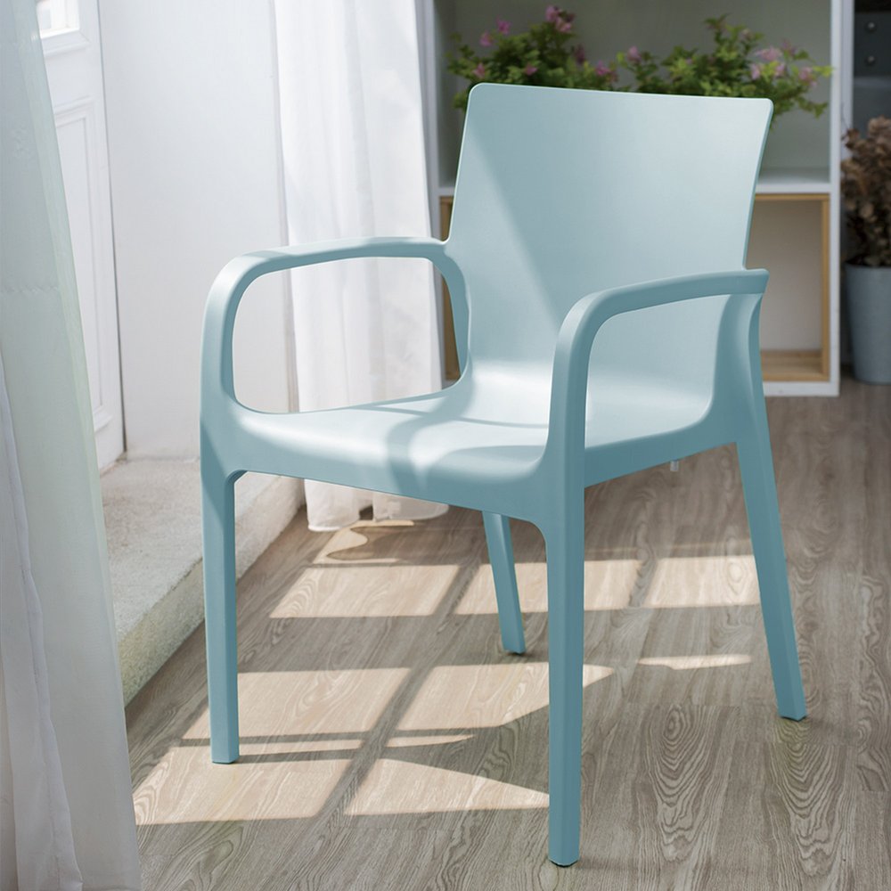 2-Piece Baby Blue Heavy-Duty Plastic Outdoor Patio Stacking Dining Chair Set