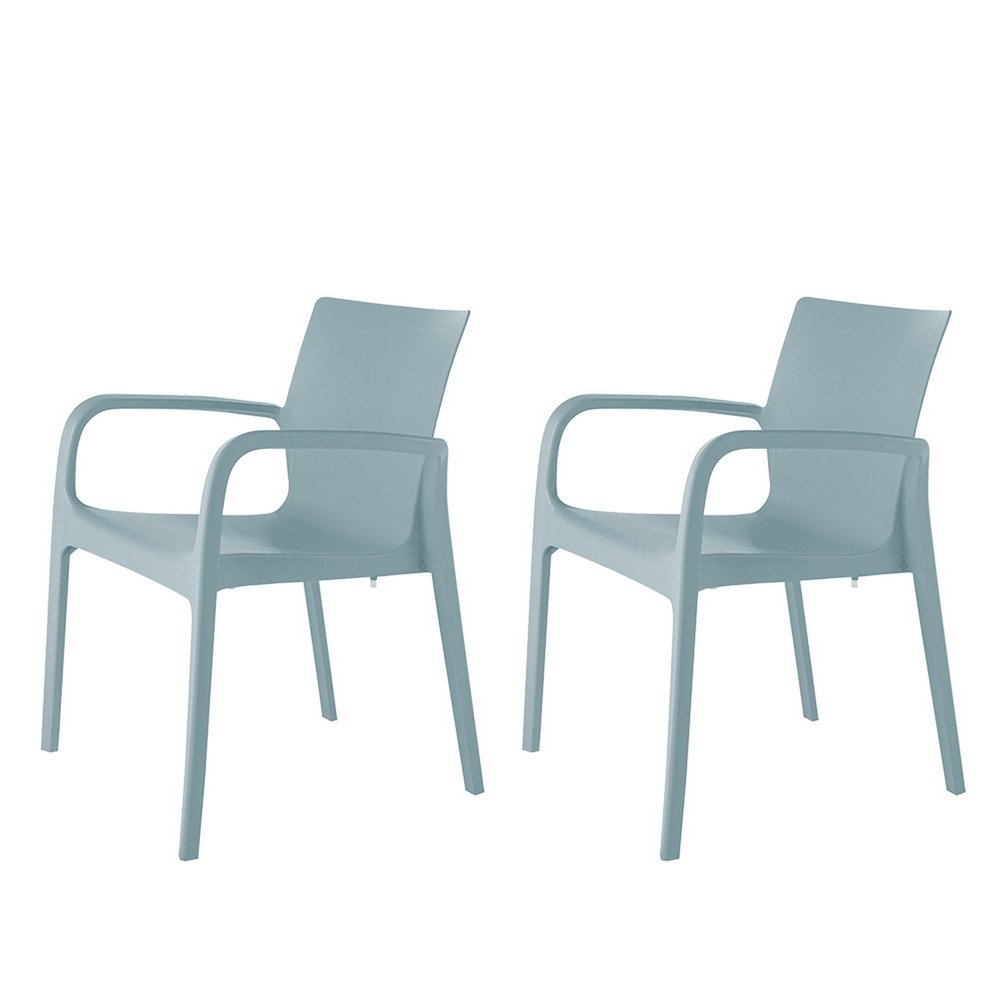 2-Piece Baby Blue Heavy-Duty Plastic Outdoor Patio Stacking Dining Chair Set