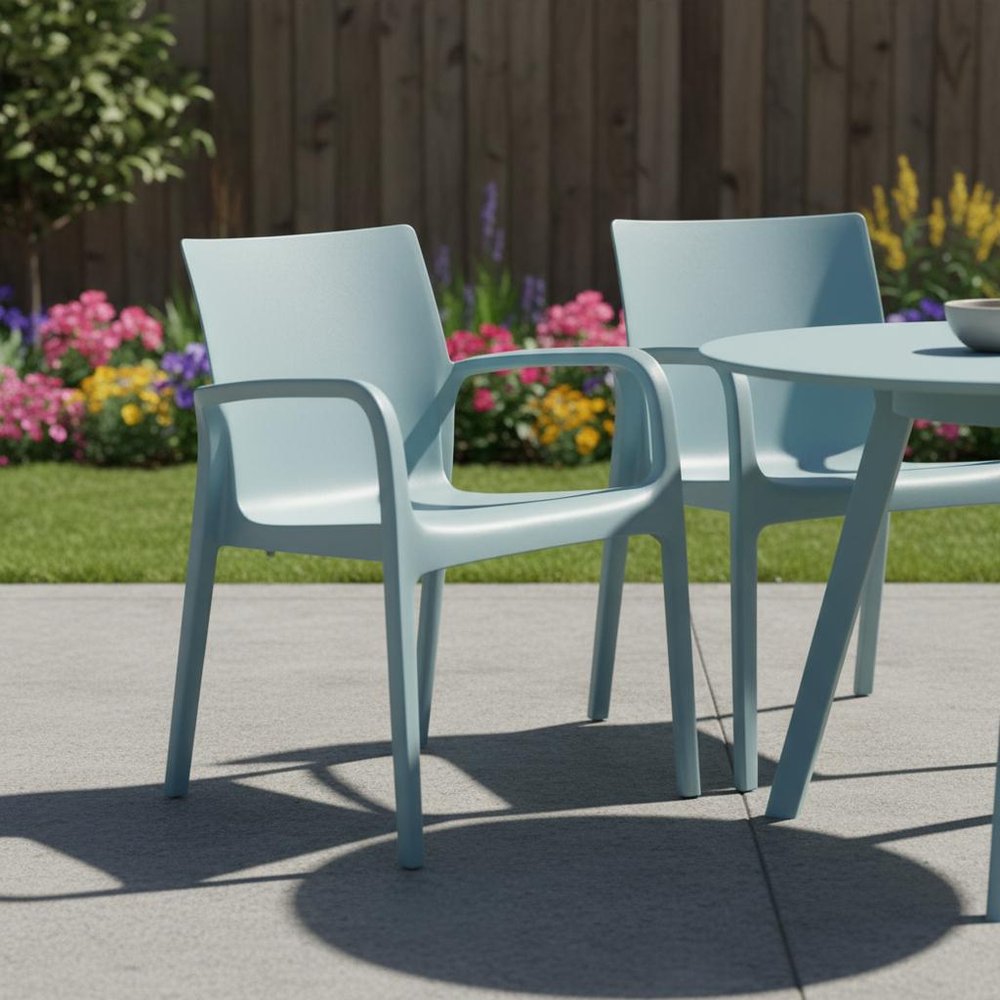 2-Piece Baby Blue Heavy-Duty Plastic Outdoor Patio Stacking Dining Chair Set