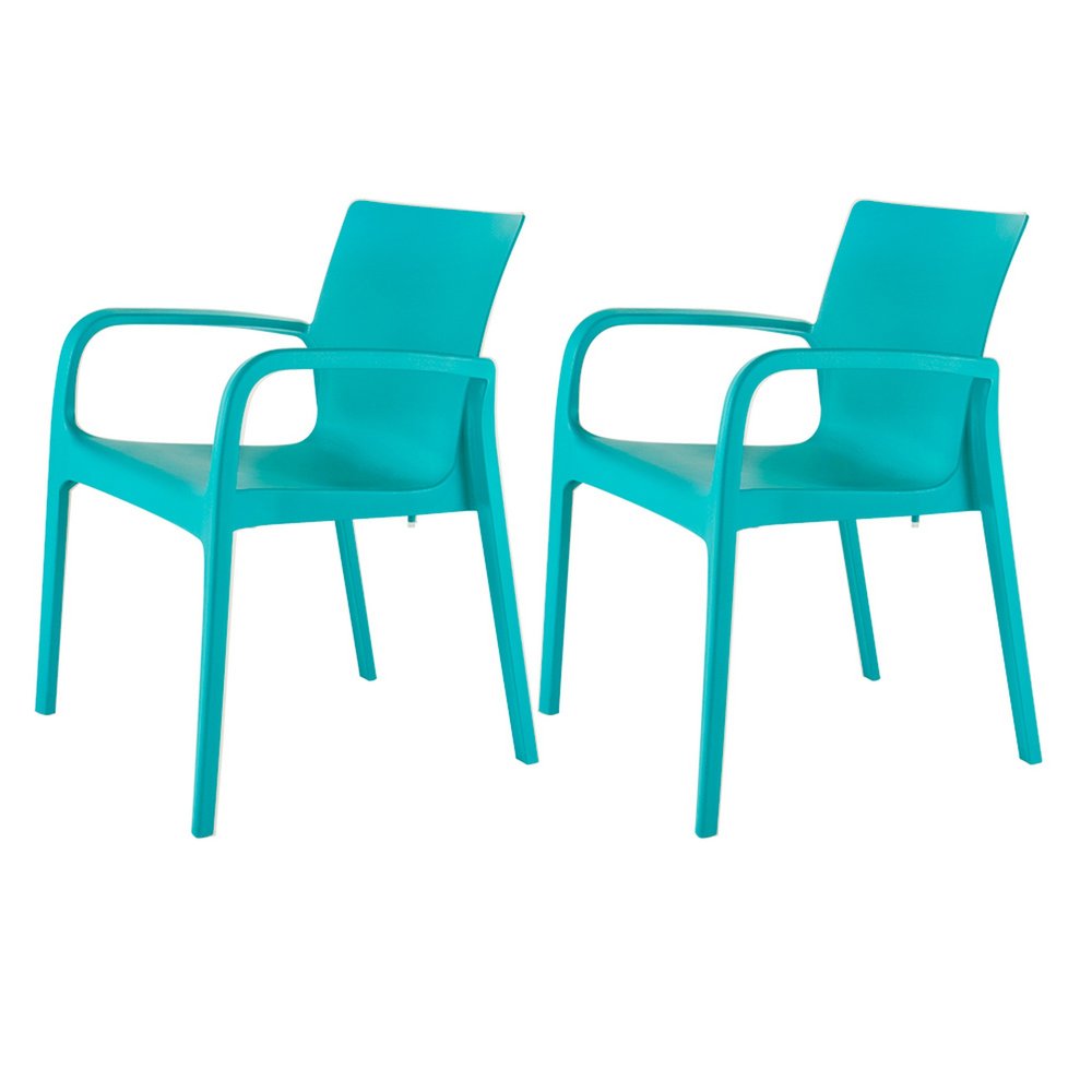 2-Piece Turquoise Heavy-Duty Plastic Outdoor Patio Stacking Dining Chair Set