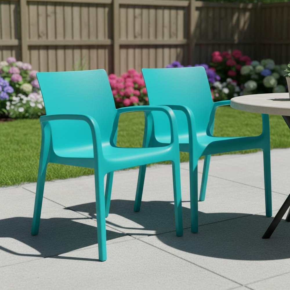 2-Piece Turquoise Heavy-Duty Plastic Outdoor Patio Stacking Dining Chair Set