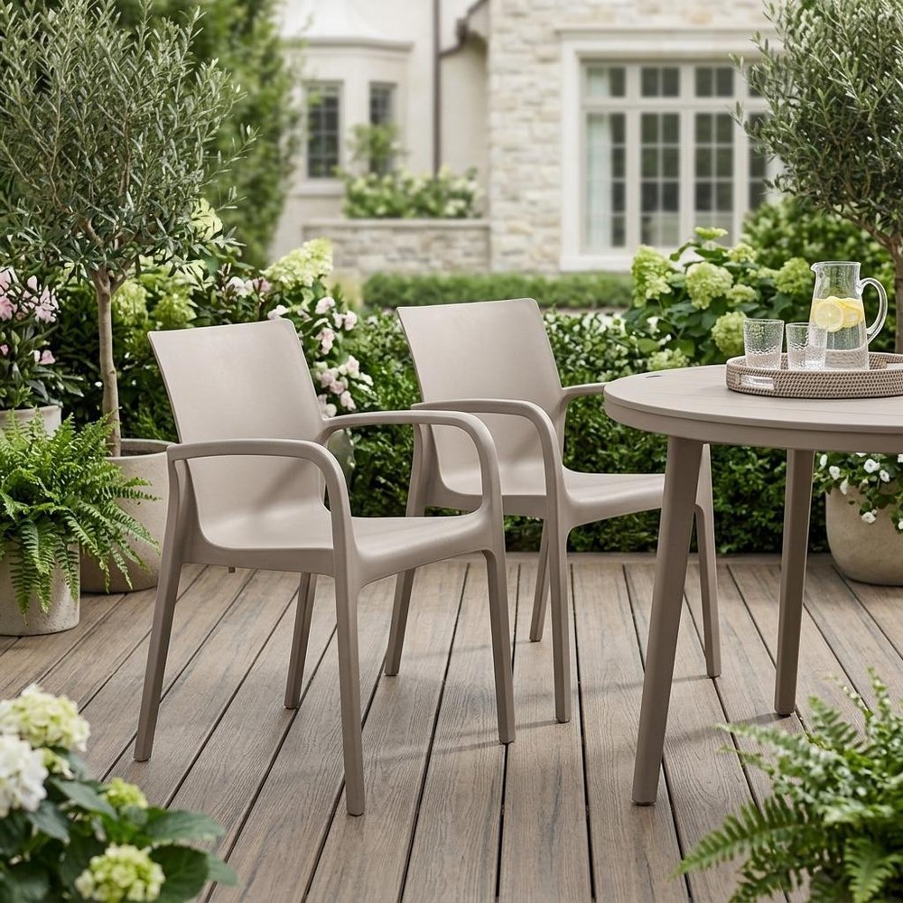 2-Piece Taupe Heavy-Duty Plastic Outdoor Patio Stacking Dining Chair Set