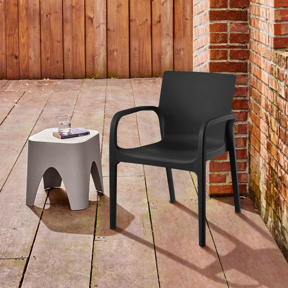 2-Piece Black Heavy-Duty Plastic Outdoor Patio Stacking Dining Chair Set