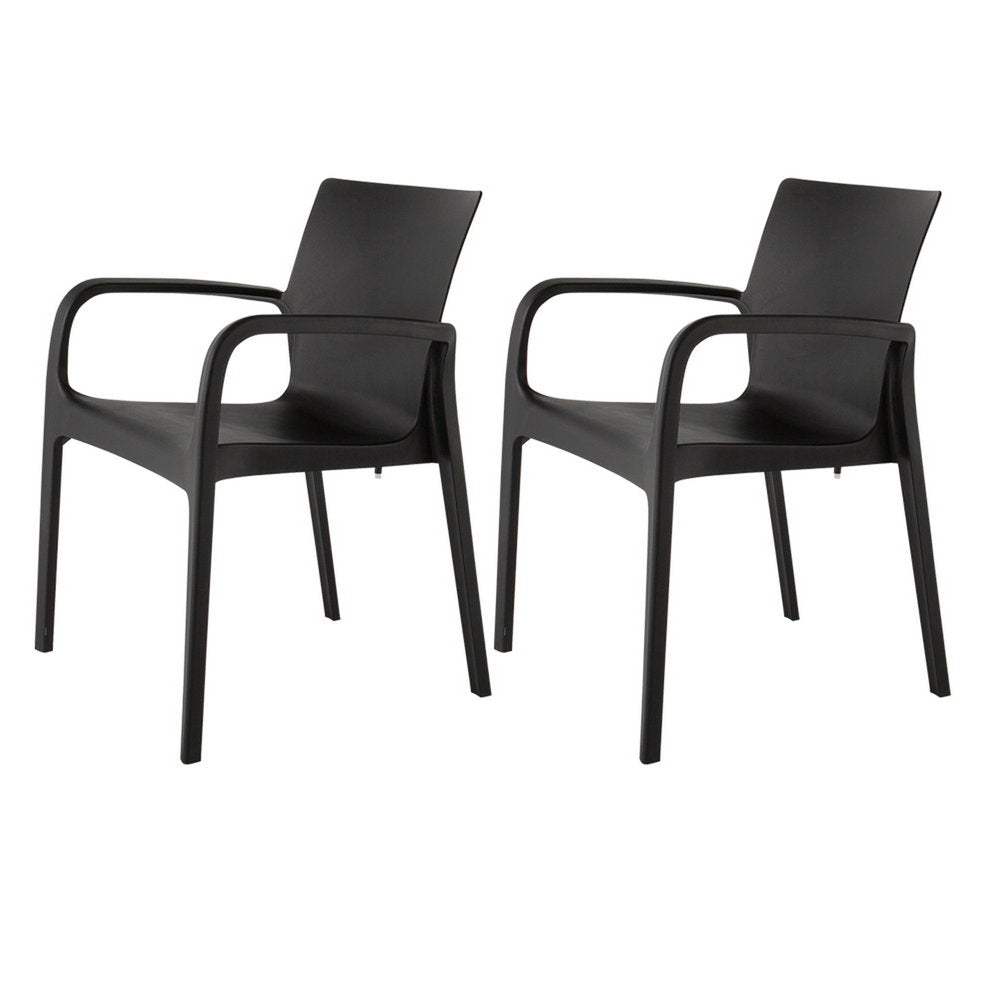 2-Piece Black Heavy-Duty Plastic Outdoor Patio Stacking Dining Chair Set