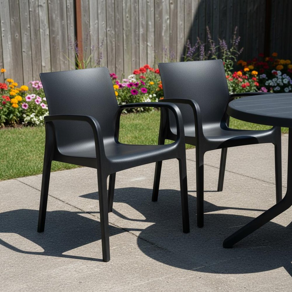 2-Piece Black Heavy-Duty Plastic Outdoor Patio Stacking Dining Chair Set