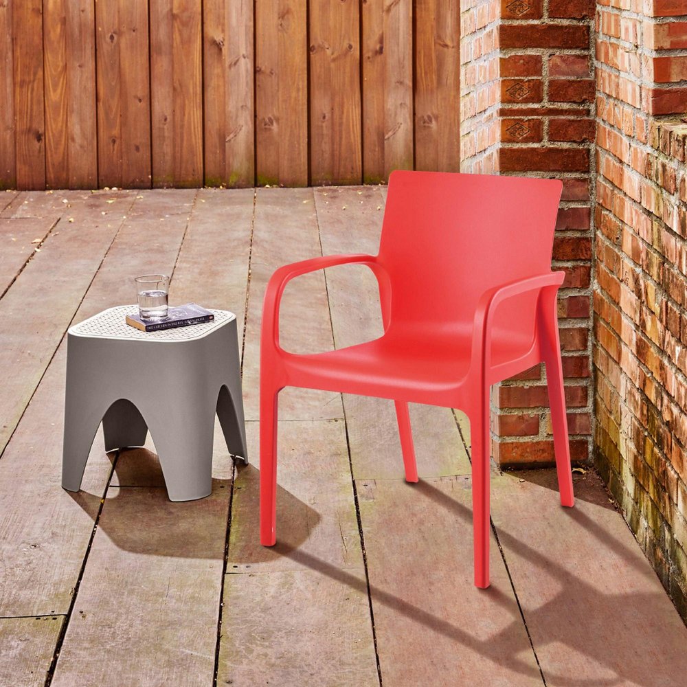 2-Piece Red Heavy-Duty Plastic Outdoor Patio Stacking Dining Chair Set