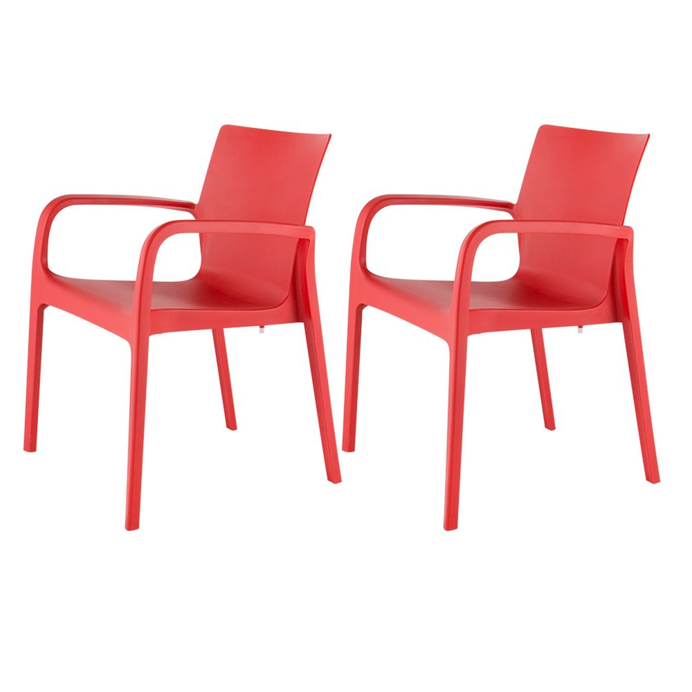 2-Piece Red Heavy-Duty Plastic Outdoor Patio Stacking Dining Chair Set
