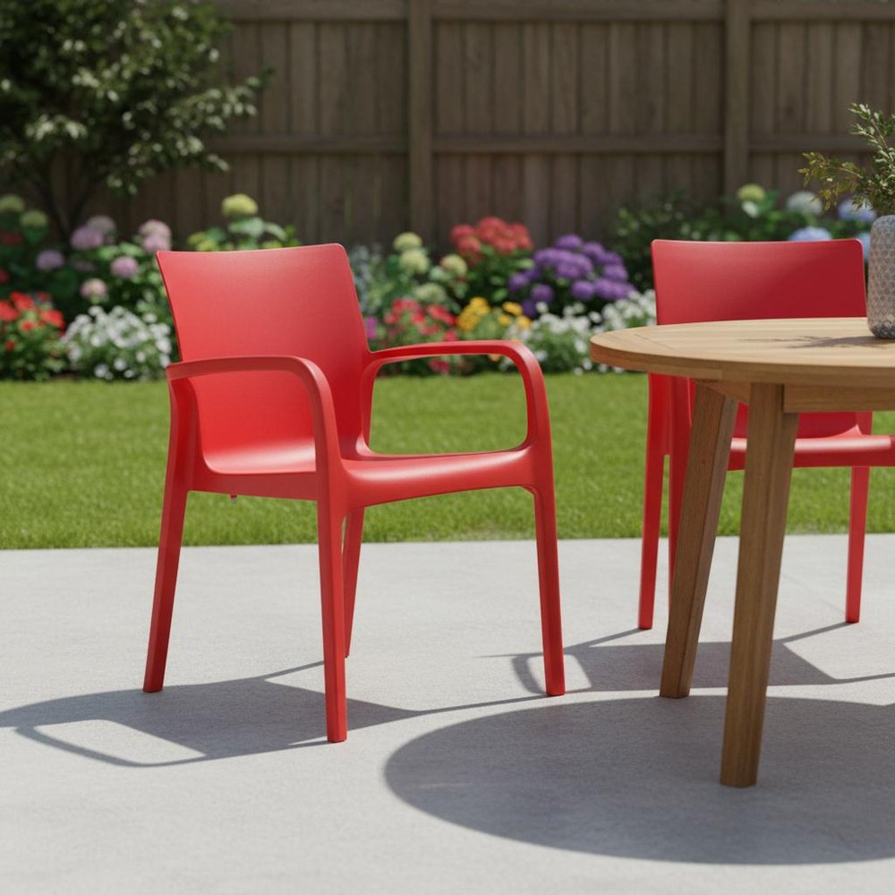 2-Piece Red Heavy-Duty Plastic Outdoor Patio Stacking Dining Chair Set