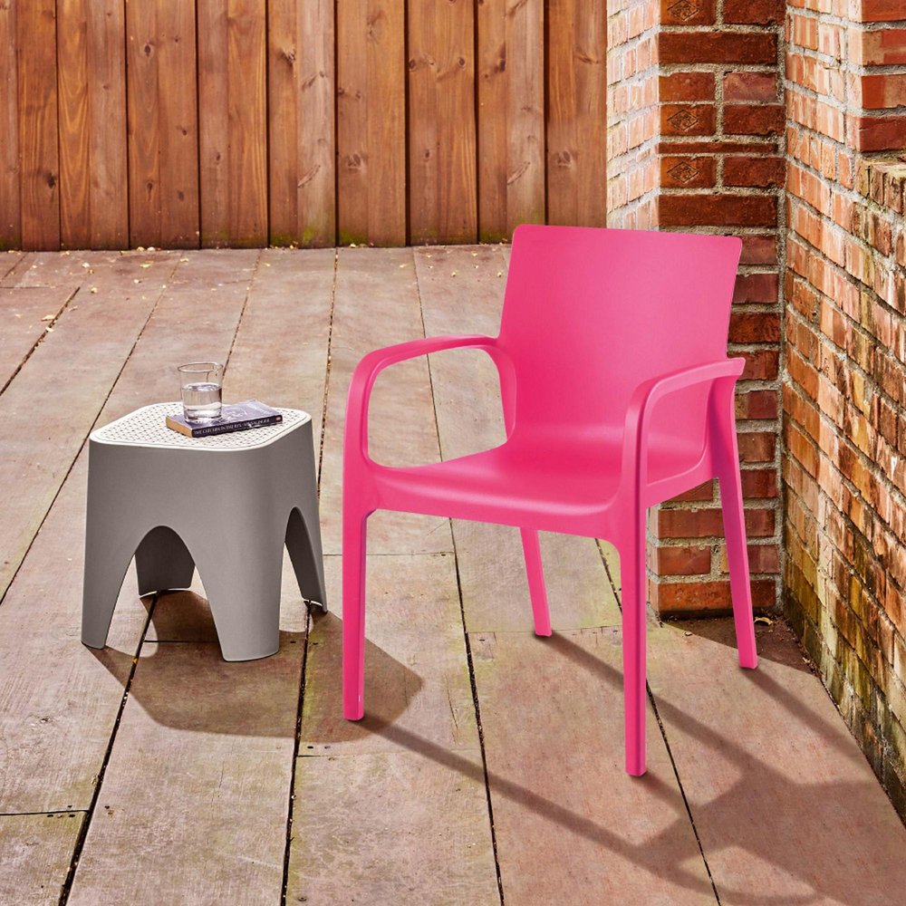 2-Piece Fuchsia Heavy-Duty Plastic Outdoor Patio Stacking Dining Chair Set