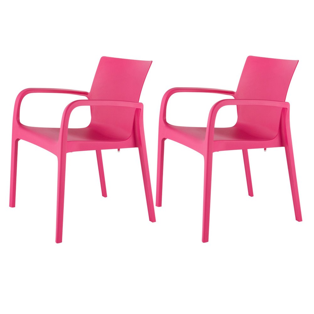 2-Piece Fuchsia Heavy-Duty Plastic Outdoor Patio Stacking Dining Chair Set