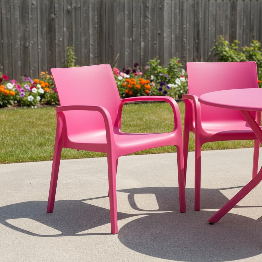 2-Piece Fuchsia Heavy-Duty Plastic Outdoor Patio Stacking Dining Chair Set