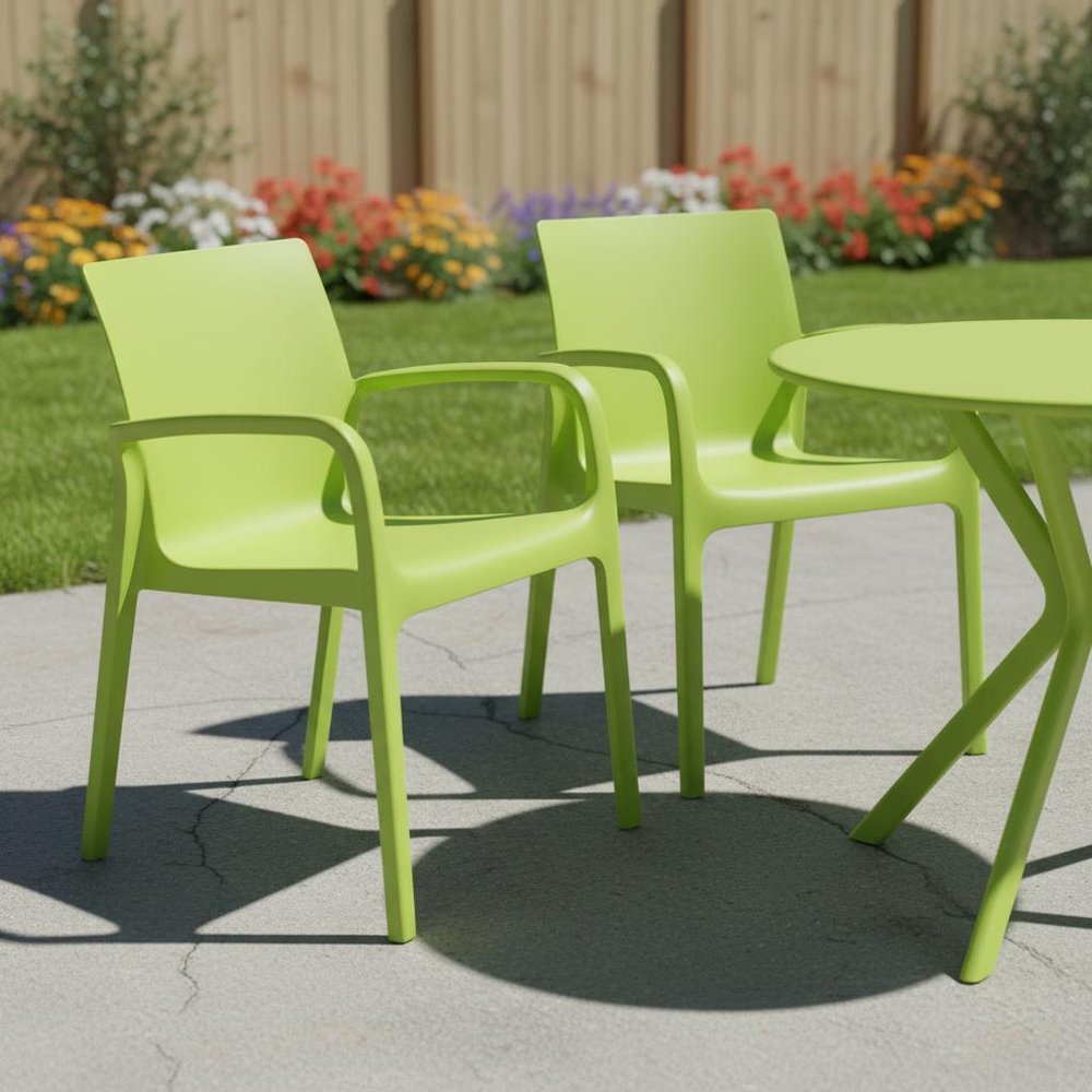 2-Piece Green Heavy-Duty Plastic Outdoor Patio Stacking Dining Chair Set