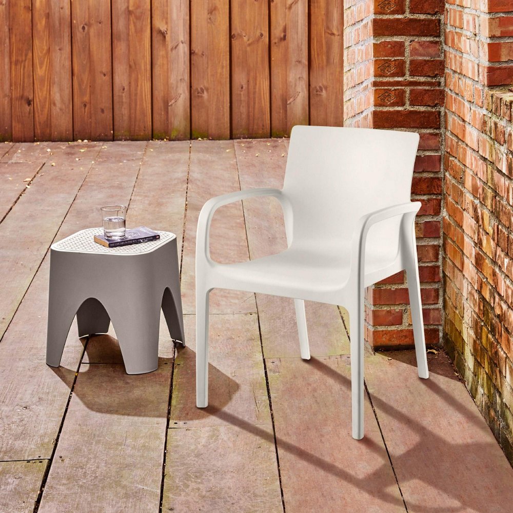 2-Piece White Heavy-Duty Plastic Outdoor Patio Stacking Dining Chair Set