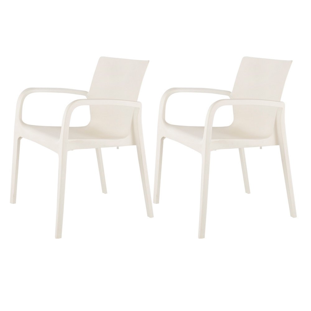 2-Piece White Heavy-Duty Plastic Outdoor Patio Stacking Dining Chair Set