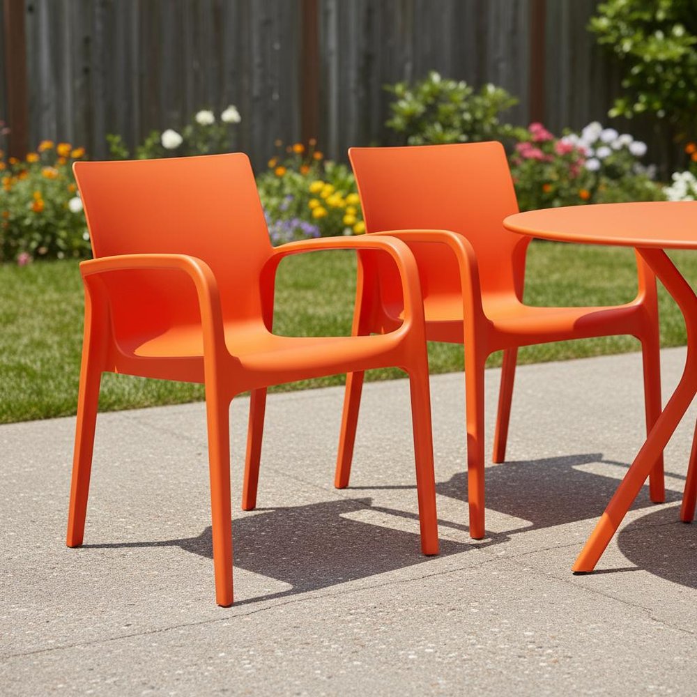 2-Piece Orange Heavy-Duty Plastic Outdoor Patio Stacking Dining Chair Set