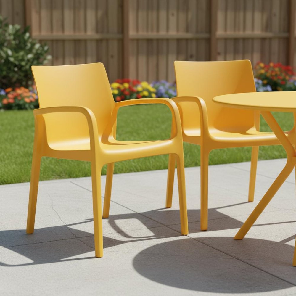 2-Piece Gold Heavy-Duty Plastic Outdoor Patio Stacking Dining Chair Set