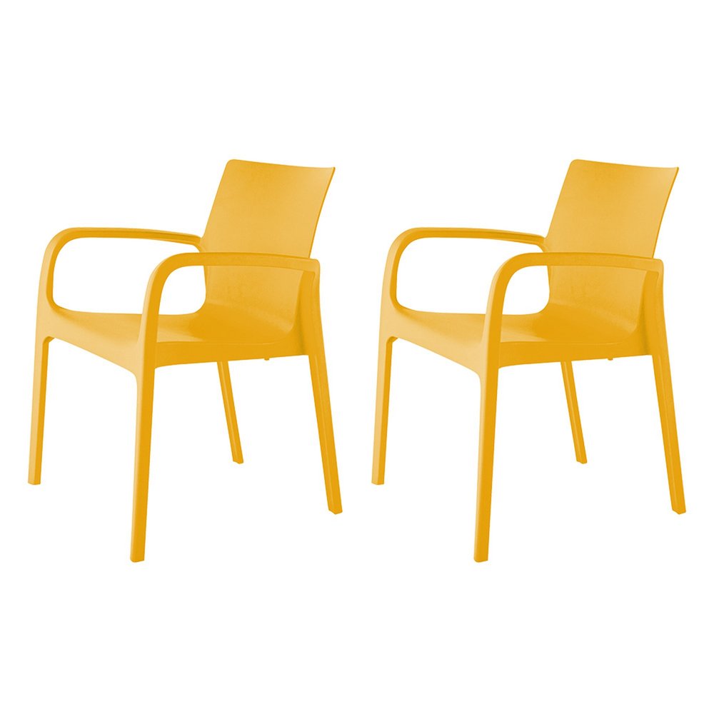2-Piece Gold Heavy-Duty Plastic Outdoor Patio Stacking Dining Chair Set