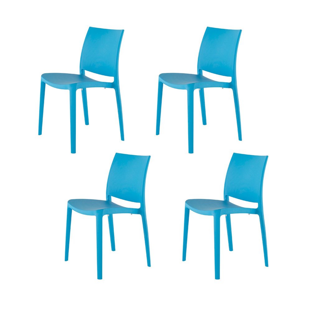 4-Piece Blue Heavy-Duty Plastic Outdoor Patio Stacking Dining Chair Set