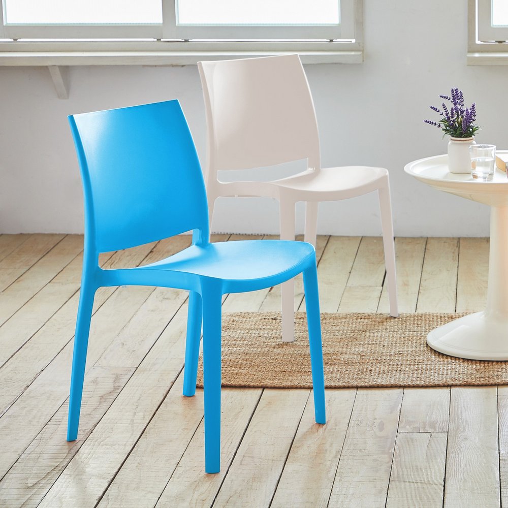 4-Piece Blue Heavy-Duty Plastic Outdoor Patio Stacking Dining Chair Set