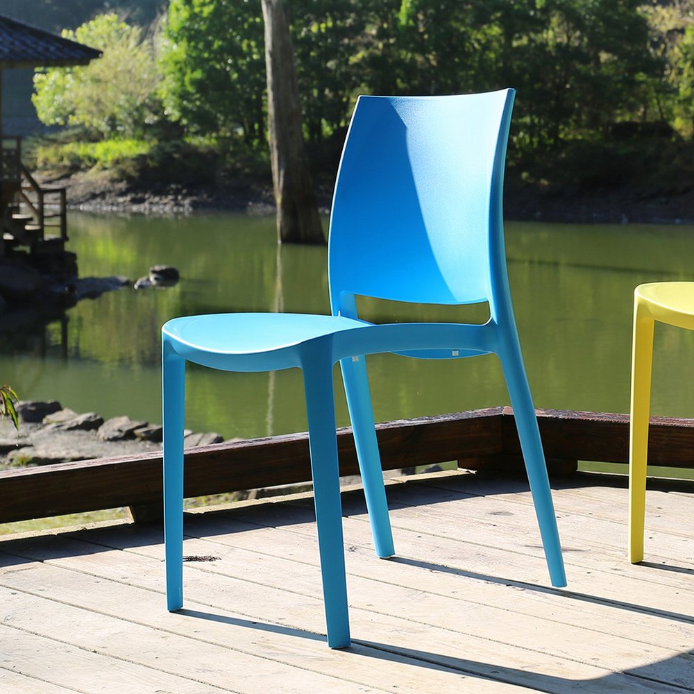 4-Piece Blue Heavy-Duty Plastic Outdoor Patio Stacking Dining Chair Set