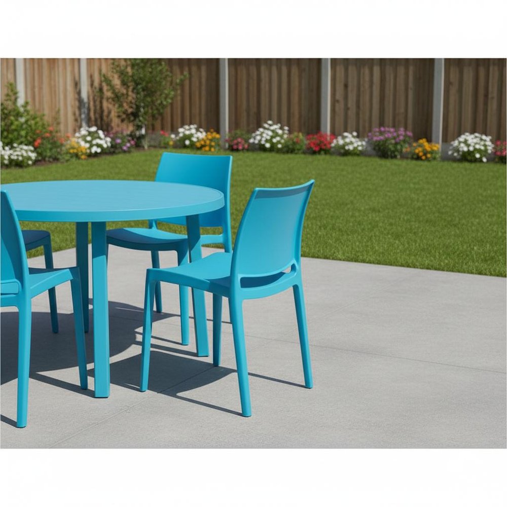 4-Piece Blue Heavy-Duty Plastic Outdoor Patio Stacking Dining Chair Set