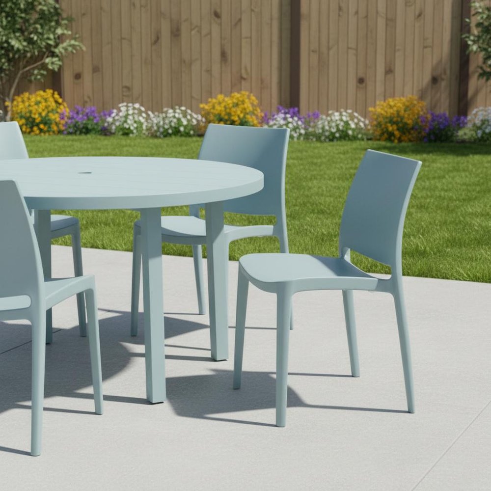 4-Piece Baby Blue Heavy-Duty Plastic Outdoor Patio Stacking Dining Chair Set