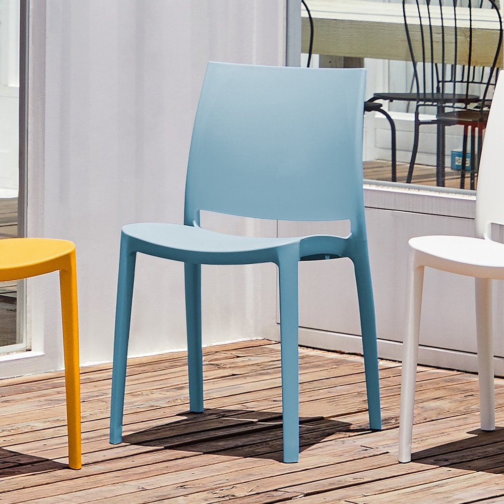 4-Piece Baby Blue Heavy-Duty Plastic Outdoor Patio Stacking Dining Chair Set