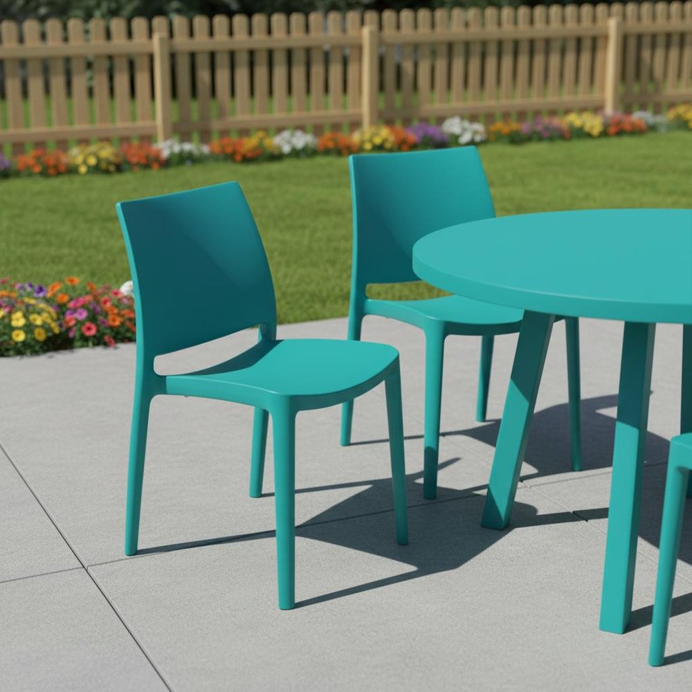 4-Piece Turquoise Heavy-Duty Plastic Outdoor Patio Stacking Dining Chair Set