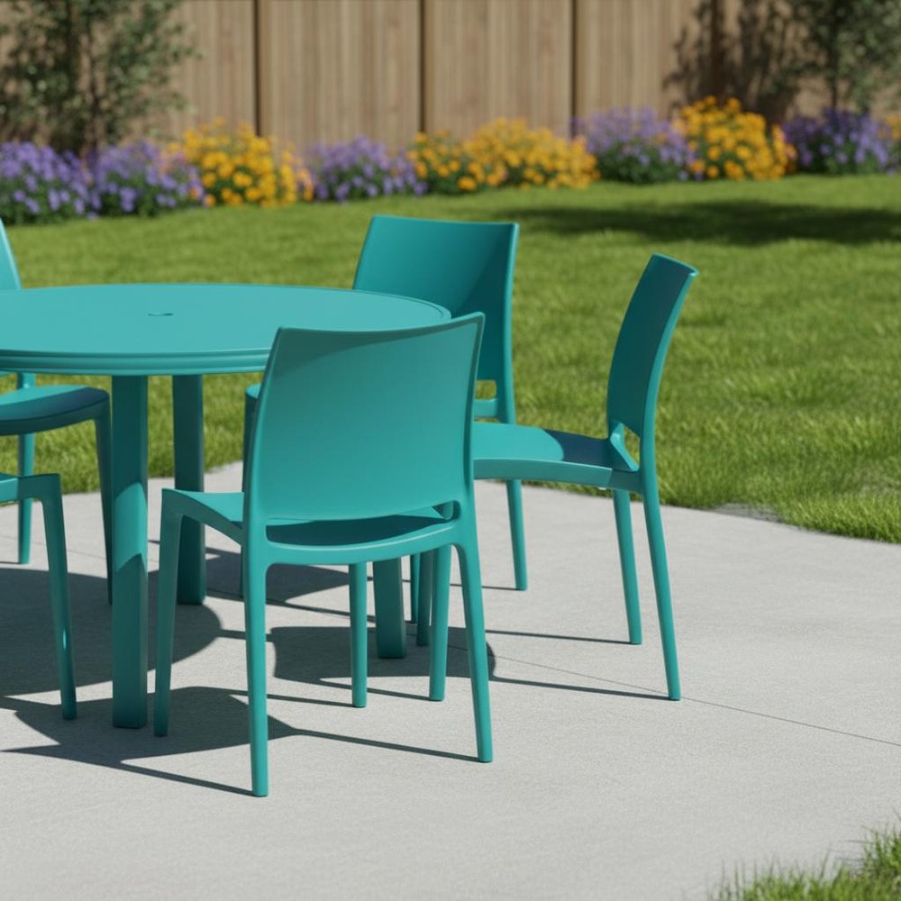 4-Piece Turquoise Heavy-Duty Plastic Outdoor Patio Stacking Dining Chair Set