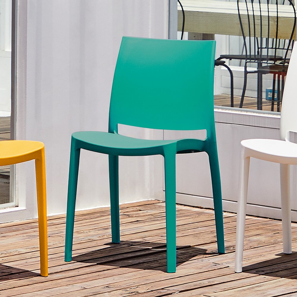 4-Piece Turquoise Heavy-Duty Plastic Outdoor Patio Stacking Dining Chair Set