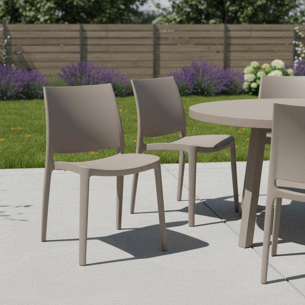 4-Piece Taupe Heavy-Duty Plastic Outdoor Patio Stacking Dining Chair Set