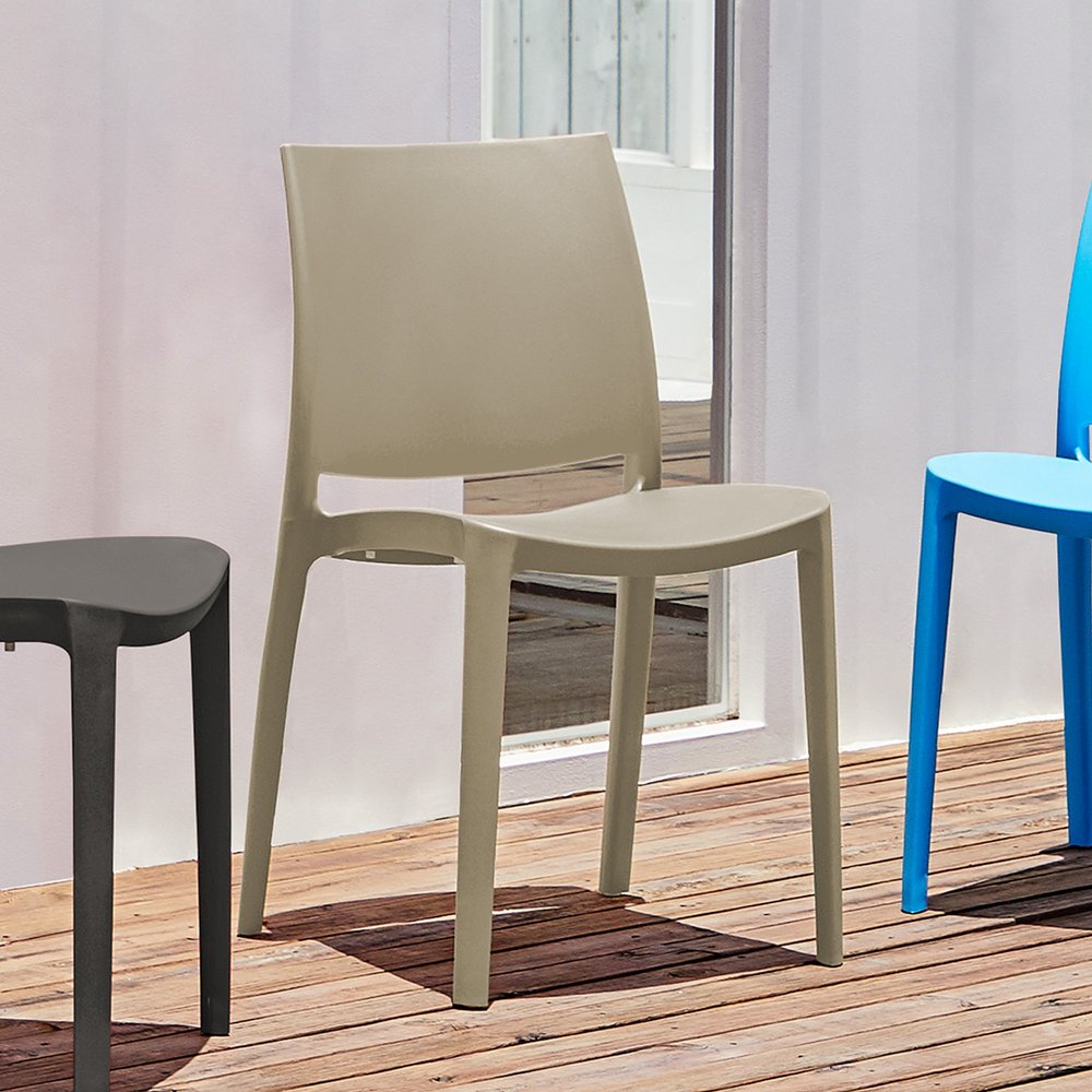 4-Piece Taupe Heavy-Duty Plastic Outdoor Patio Stacking Dining Chair Set