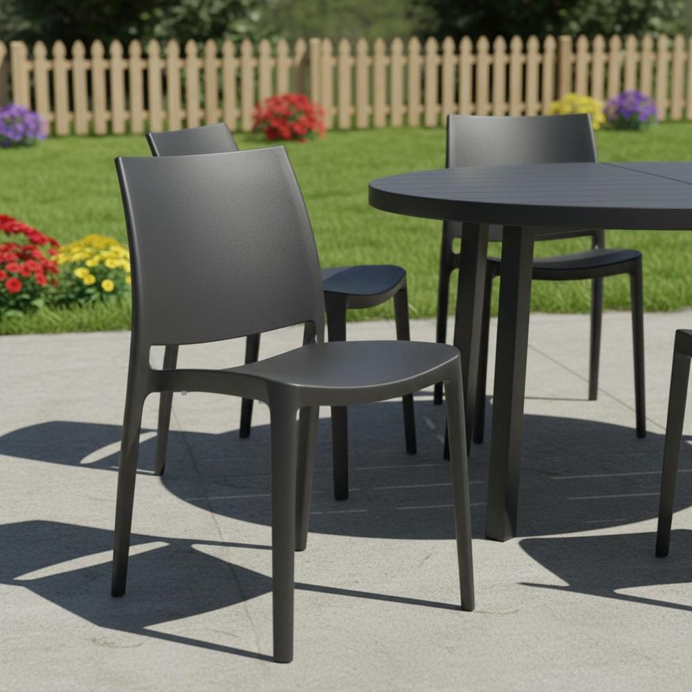 4-Piece Dark Gray Heavy-Duty Plastic Outdoor Patio Stacking Dining Chair Set