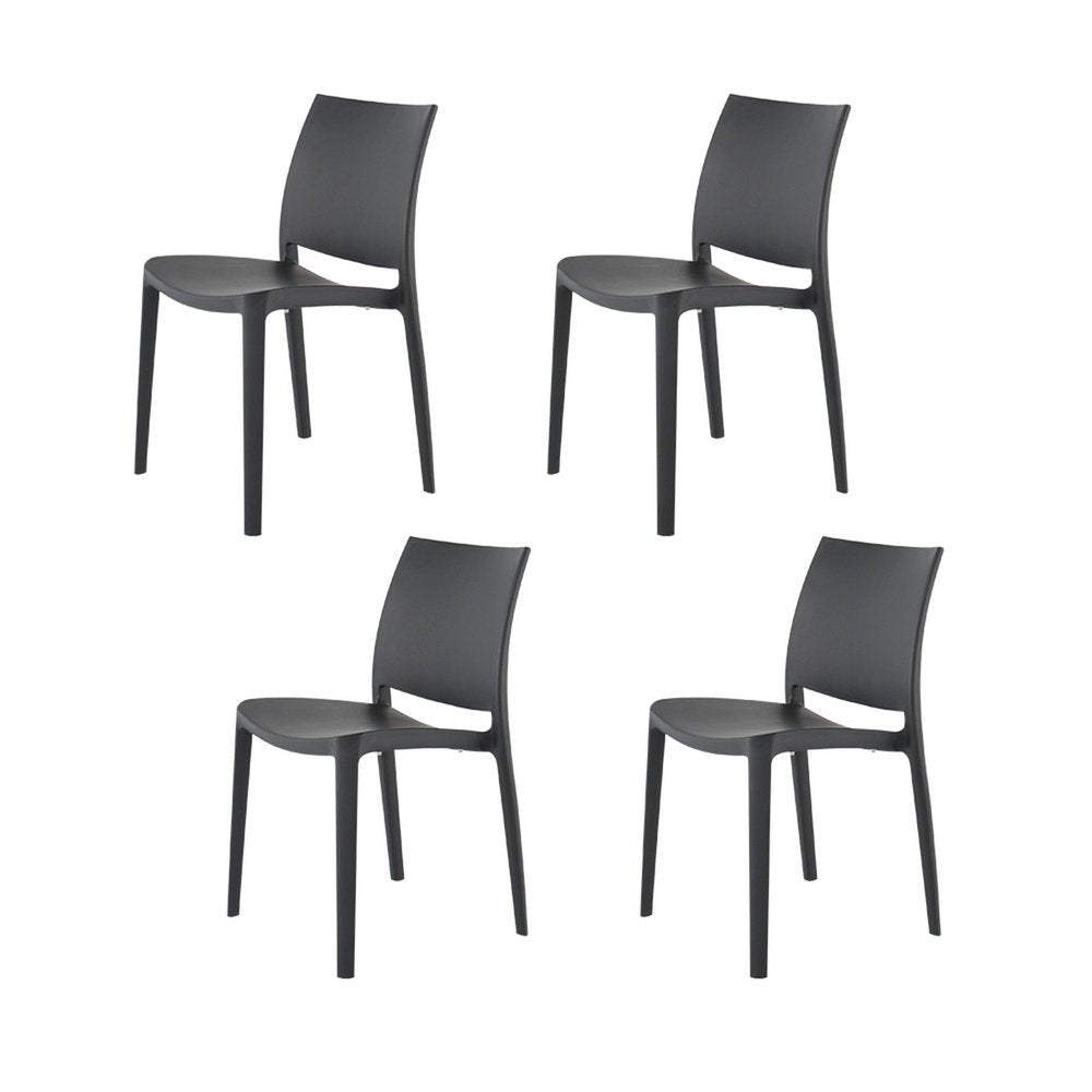 4-Piece Dark Gray Heavy-Duty Plastic Outdoor Patio Stacking Dining Chair Set