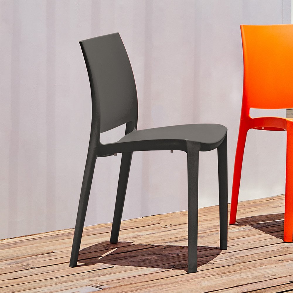 4-Piece Dark Gray Heavy-Duty Plastic Outdoor Patio Stacking Dining Chair Set