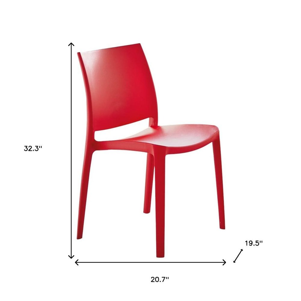 4-Piece Red Heavy-Duty Plastic Outdoor Patio Stacking Dining Chair Set