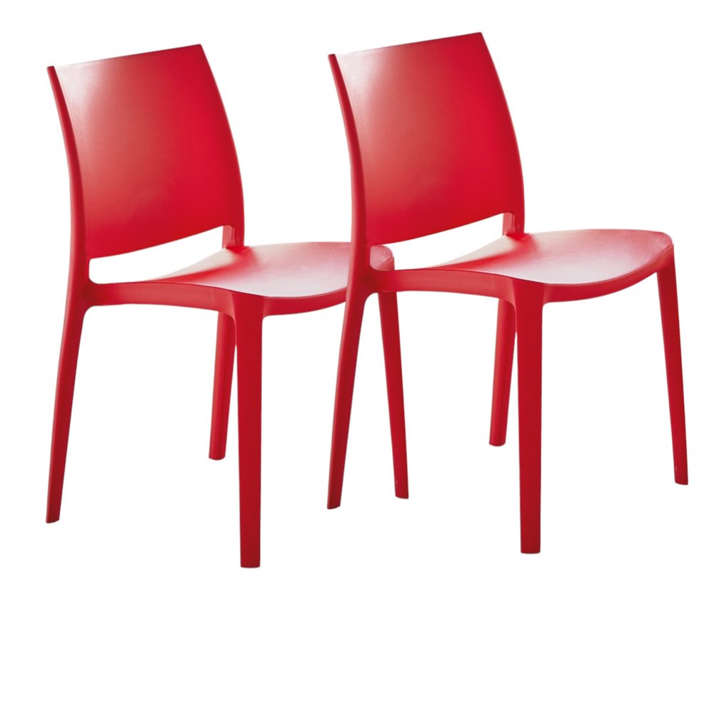 4-Piece Red Heavy-Duty Plastic Outdoor Patio Stacking Dining Chair Set