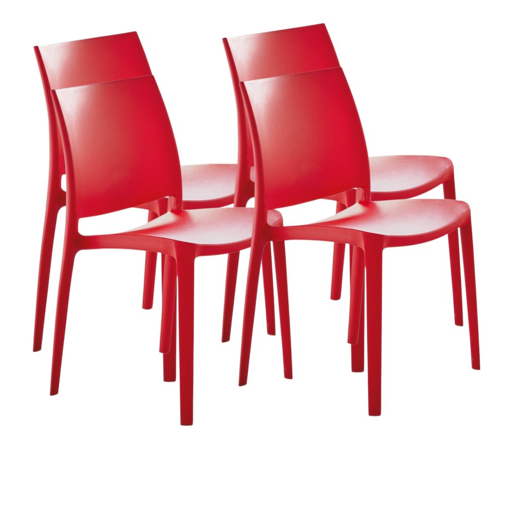 4-Piece Red Heavy-Duty Plastic Outdoor Patio Stacking Dining Chair Set