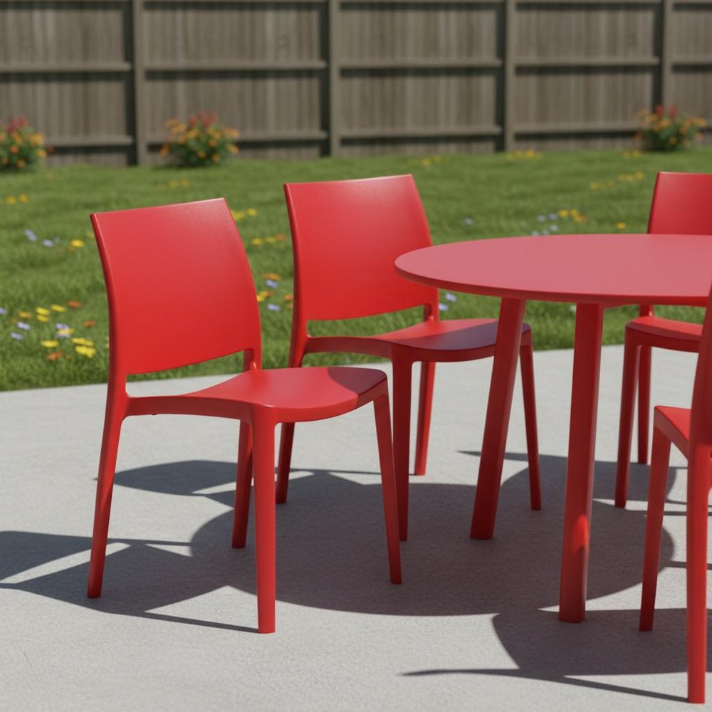 4-Piece Red Heavy-Duty Plastic Outdoor Patio Stacking Dining Chair Set