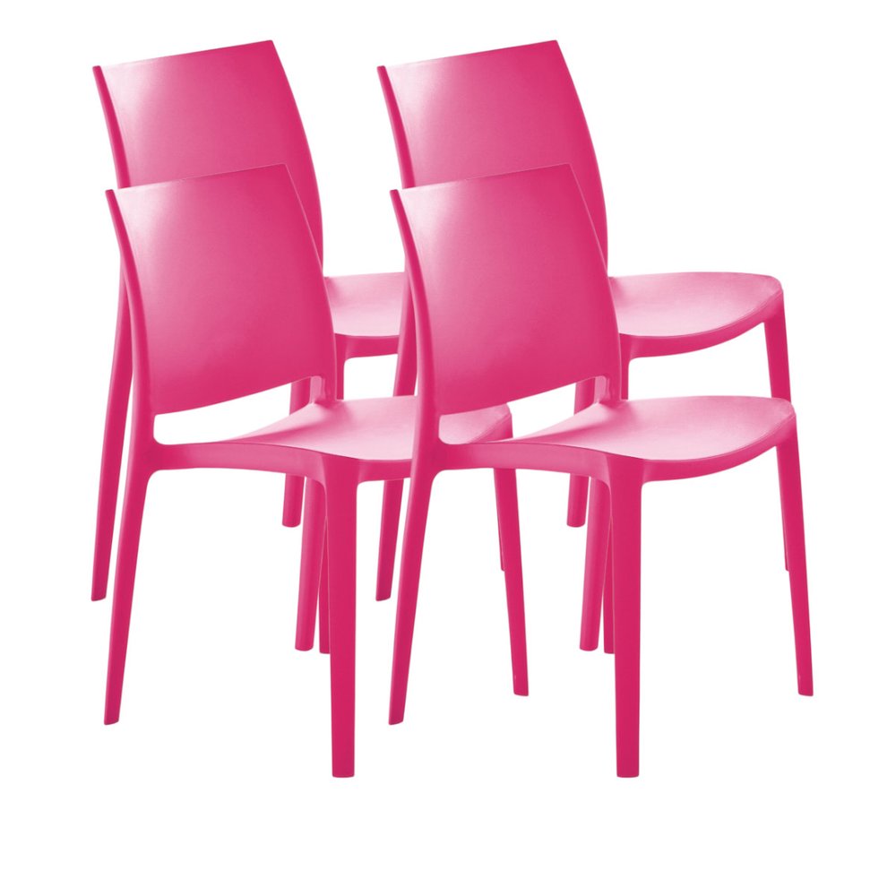 4-Piece Fuchsia Heavy-Duty Plastic Outdoor Patio Stacking Dining Chair Set