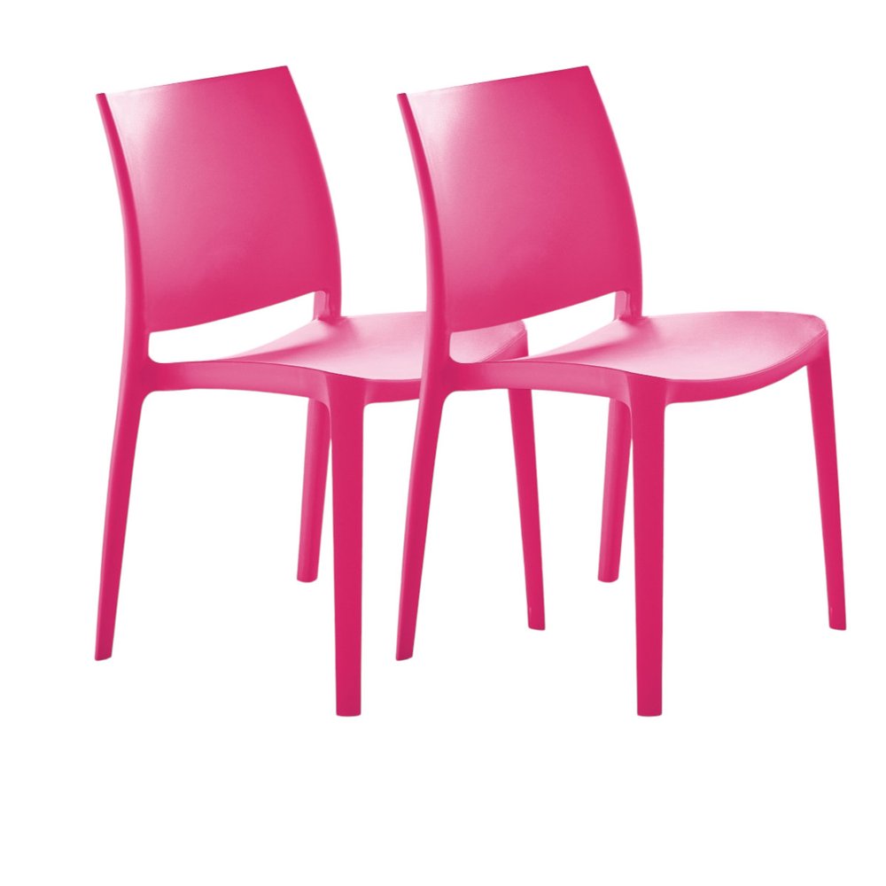 4-Piece Fuchsia Heavy-Duty Plastic Outdoor Patio Stacking Dining Chair Set