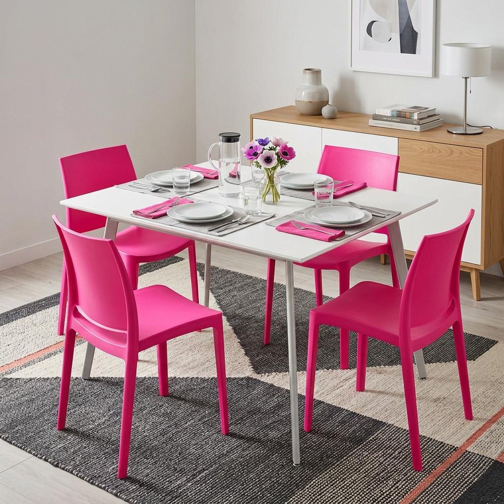 4-Piece Fuchsia Heavy-Duty Plastic Outdoor Patio Stacking Dining Chair Set