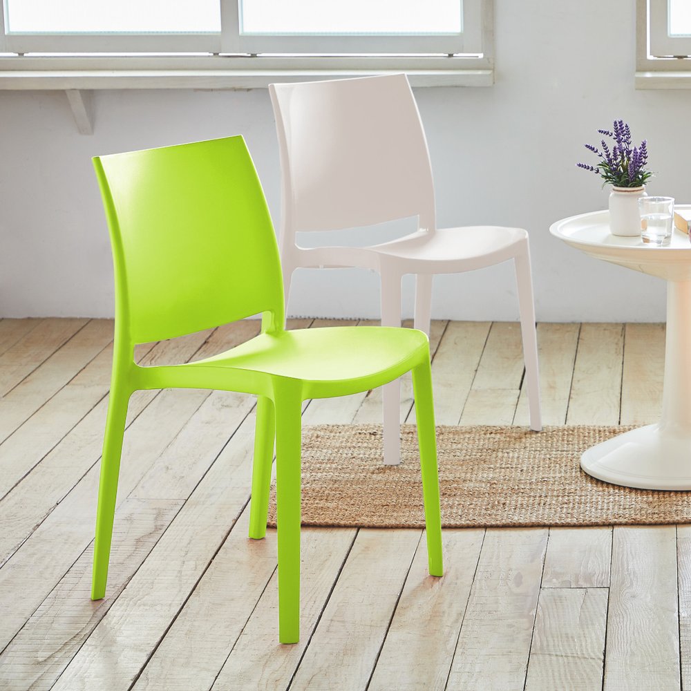 4-Piece Green Heavy-Duty Plastic Outdoor Patio Stacking Dining Chair Set