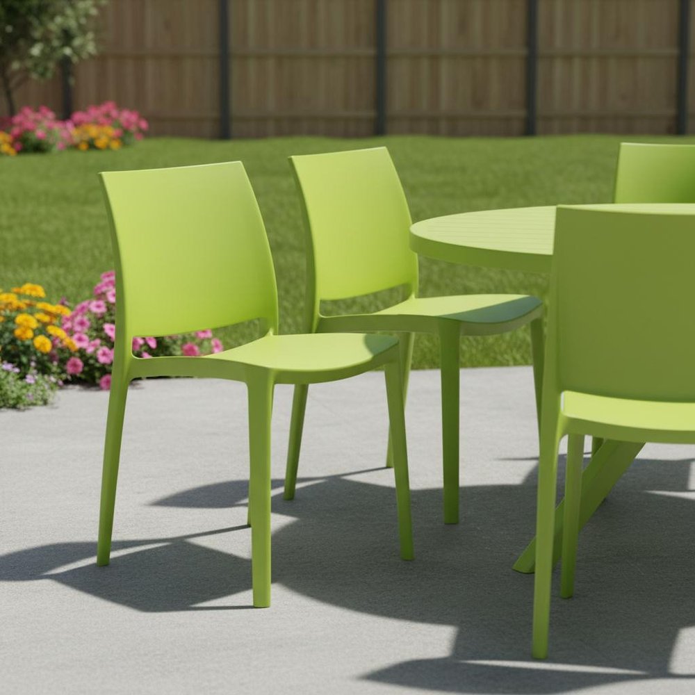 4-Piece Green Heavy-Duty Plastic Outdoor Patio Stacking Dining Chair Set