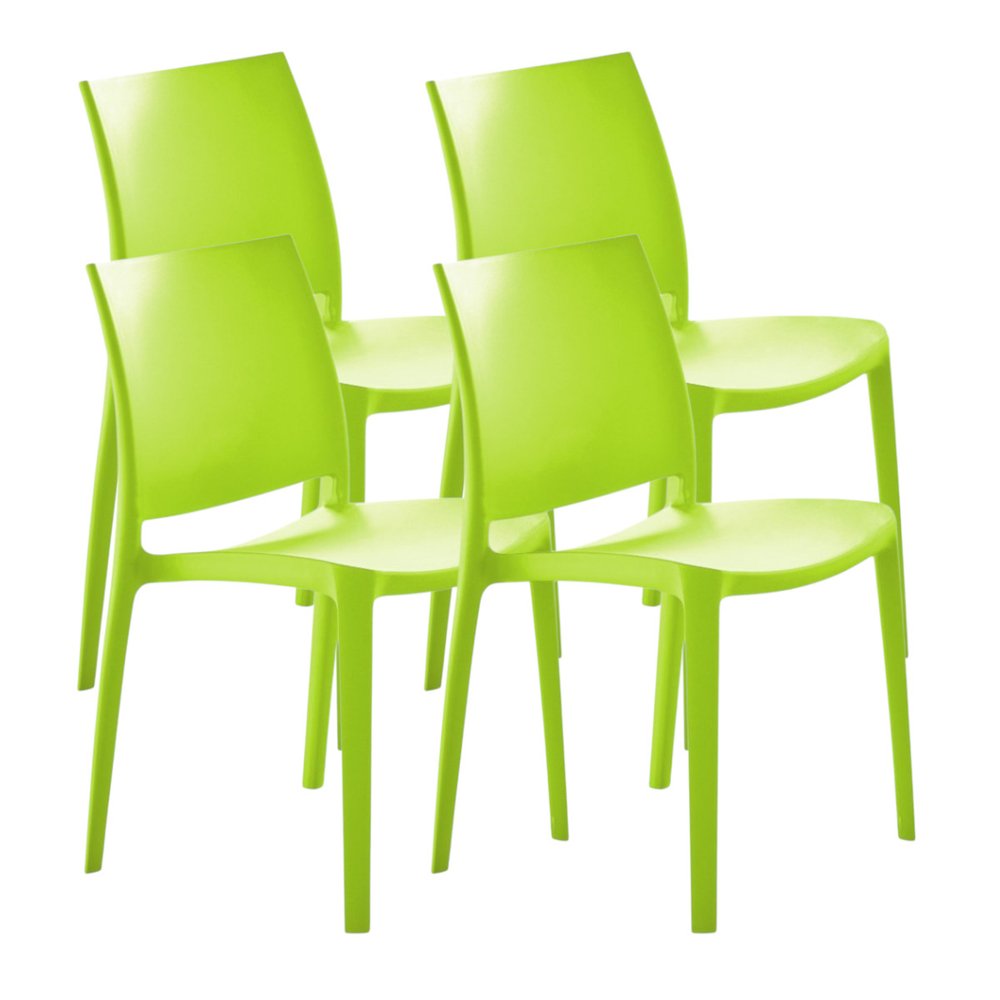 4-Piece Green Heavy-Duty Plastic Outdoor Patio Stacking Dining Chair Set